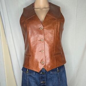 Vtg Remy Leather Fashion Women's Buttery Soft Leather Waistcoat Size 12 Caramel
